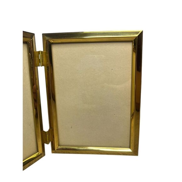 Vintage Brass Double Picture Frame Hinged 5x7 Free Standing Wall Hanging - Picture 3 of 5